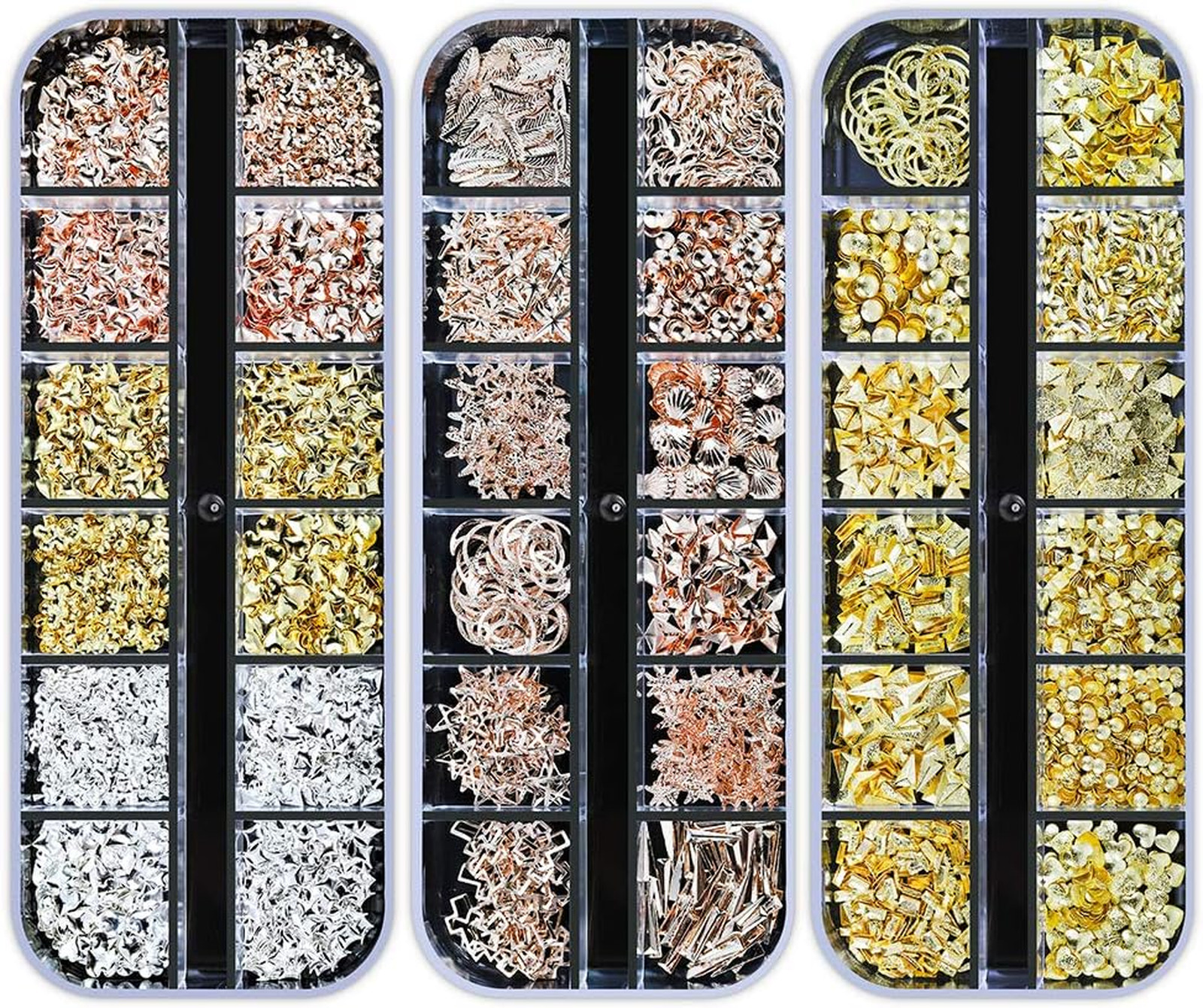 Nail Art Rhinestones Glitter Kit with Tweezers and Pens, 12 Boxes of Nail Gems