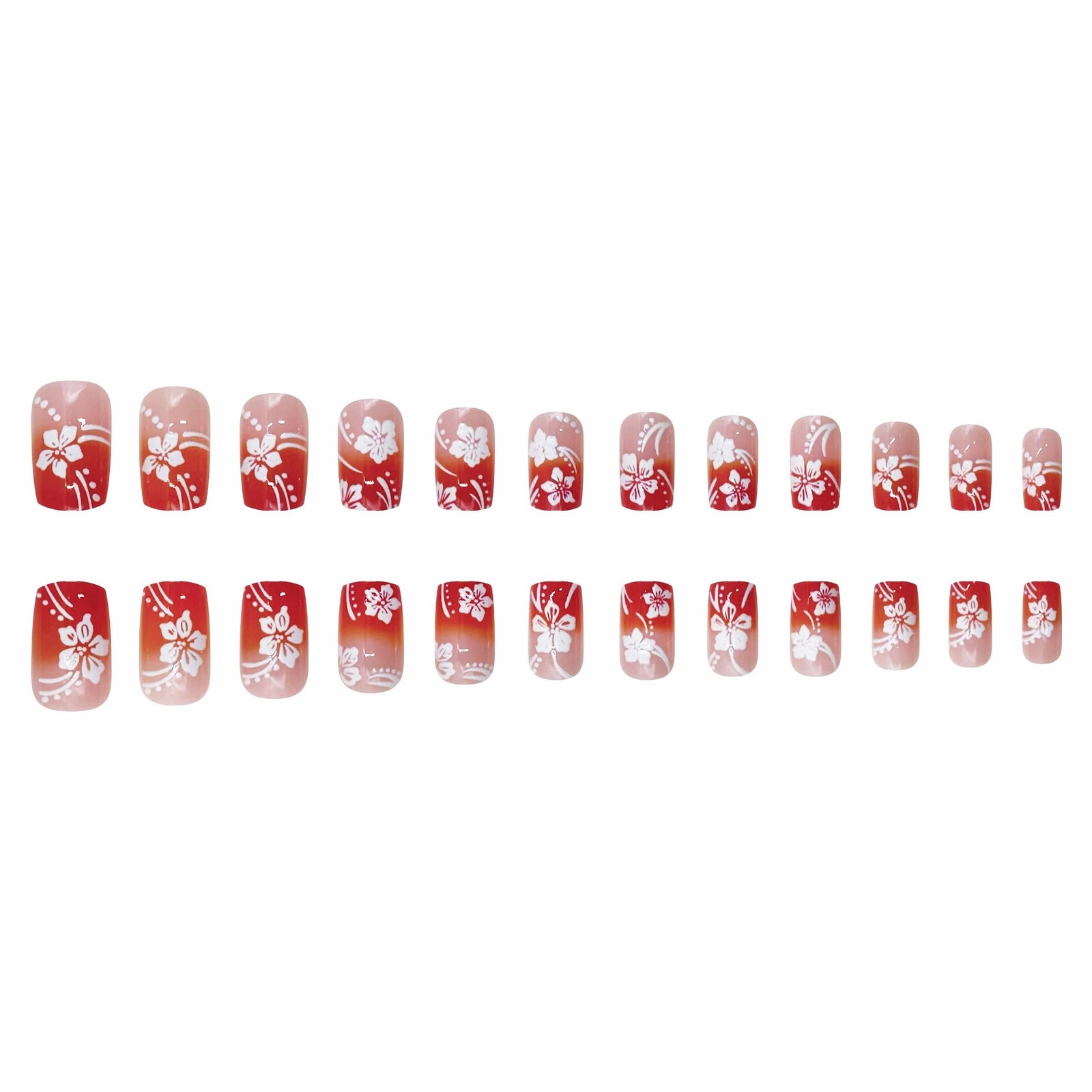 Square Press on Nails Medium Fake Nails Orange Red Ombre French Tip Glue ons …