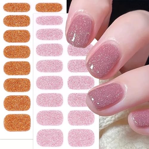 6 Sheets Nail Gel Stickers Multicolored Glitter Solid Color Nail Stickers-3