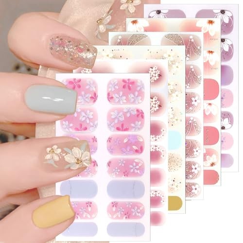 6 Sheet Spring Summer Nail Gel Stickers Self-Adhesive Flower Nail Stickers-5