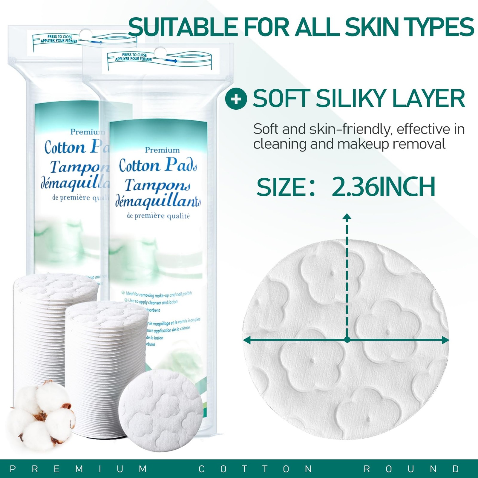 Premium Cotton Rounds for Face, 300 Count Makeup Remover Pads,100% Pure & Nat…