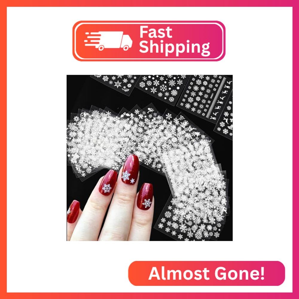 30Pcs White Snowflake Nail Decals 3D Snowflakes Christmas Nail Art Stickers Self