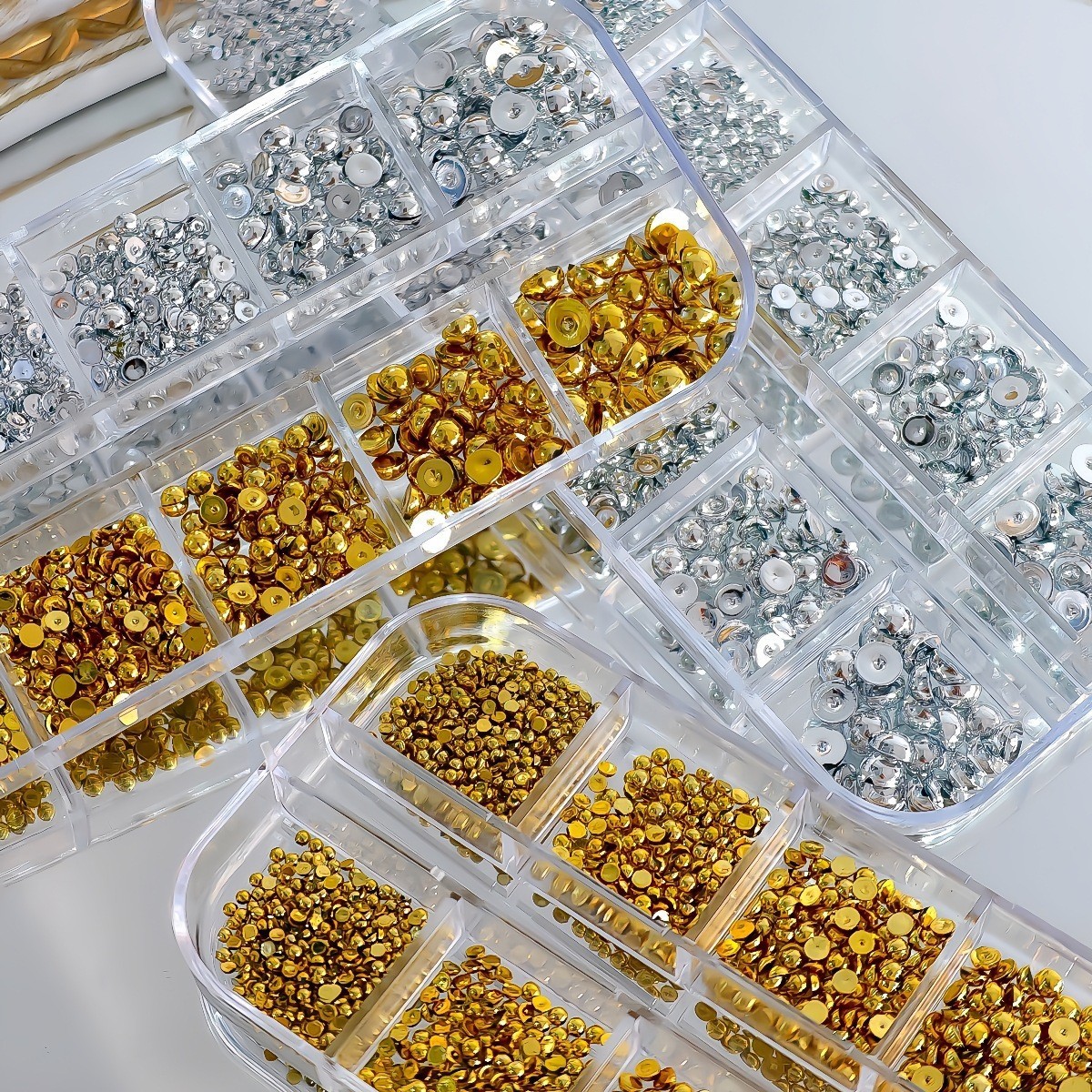 6/12-Grid Nail Steel Beads Set Caviar Beads Gold Silver Half Pearls for Nail Art