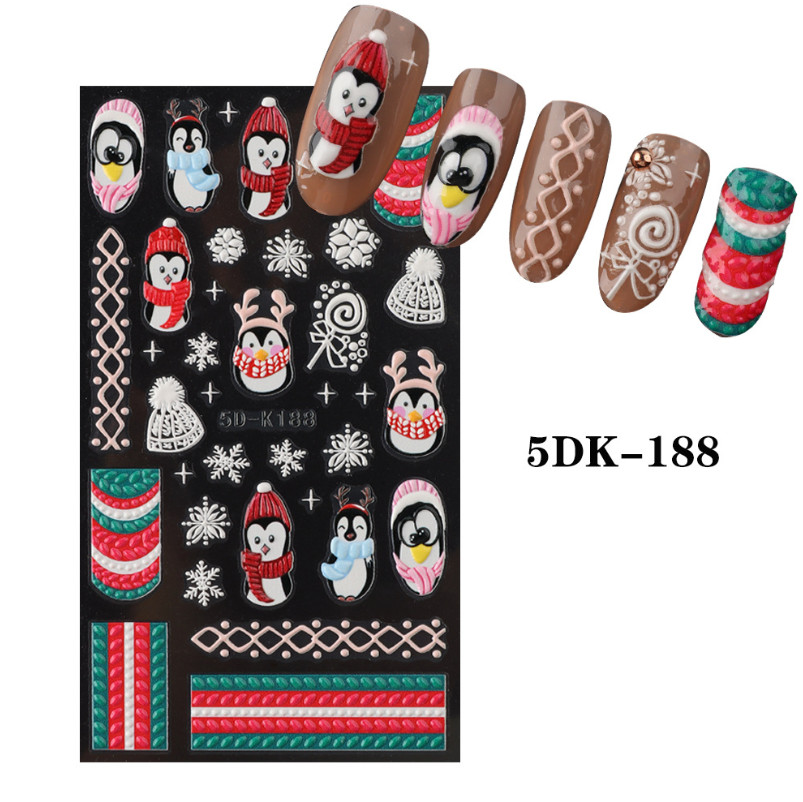 5D Embossed Stereoscopic Christmas Snowflake Nail Art Stickers Self Adhesive NH8