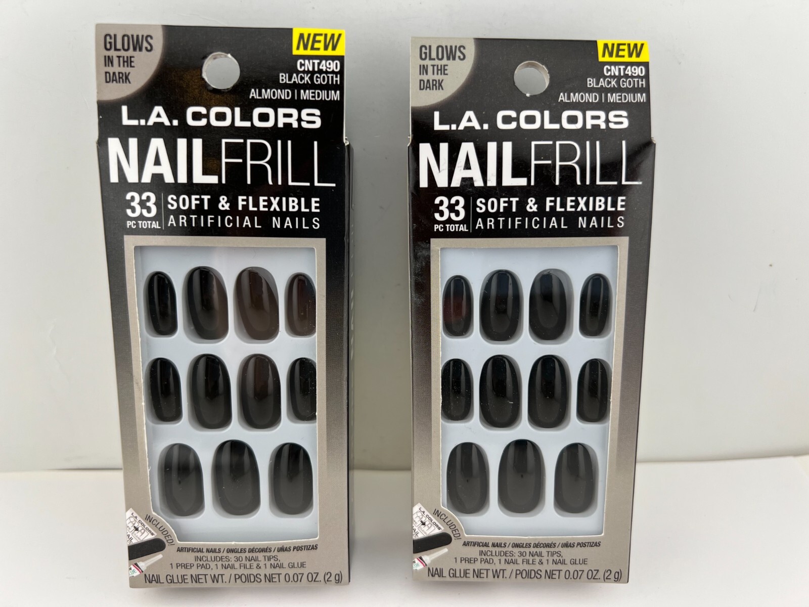LA Colors Nails GLOW IN DARK Black GLUE-On Med Length Almond CNT490 – 2 PACK