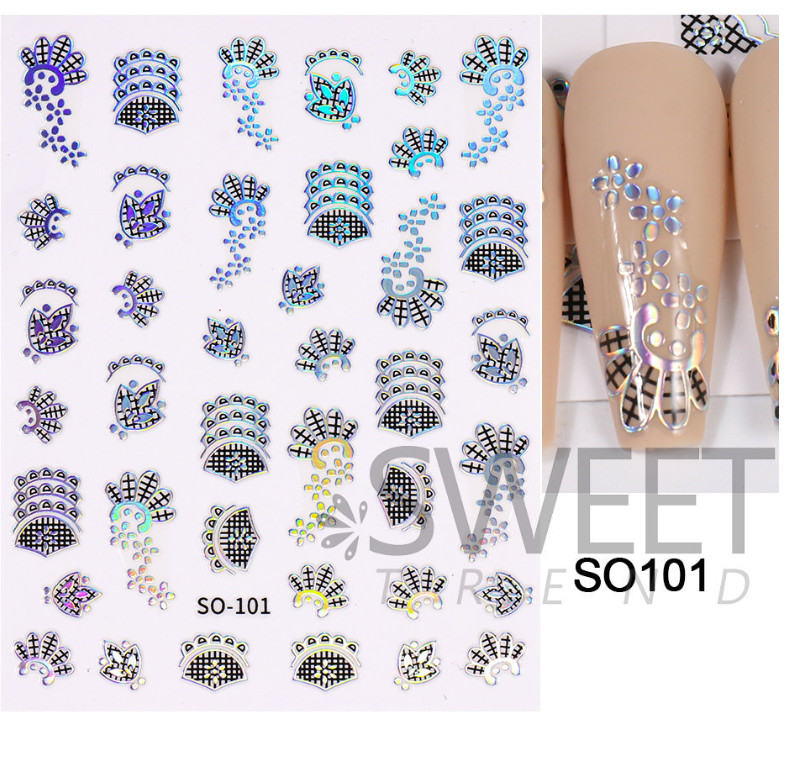 Silver Black Nail Sticker Laser Butterfly Rose Lace Flower Heart Peel Stick NH21