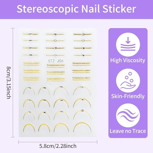 4 Pcs French Line Nail Art Stickers,Manicure Kit,Nail Art Decals,5D Embossed