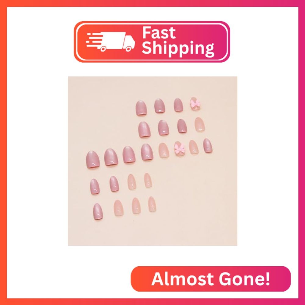 Enppode Almond Press on Nails – Medium French Tips Pink Glossy Full Cover Nails