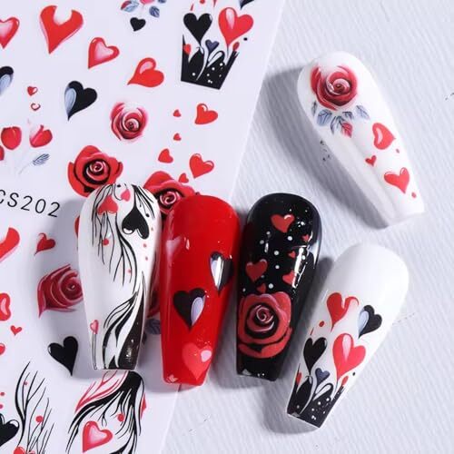 4Pcs Heart Nail Stickers,Valentine’s Day Nail Art Stickers 3D Retro Classic