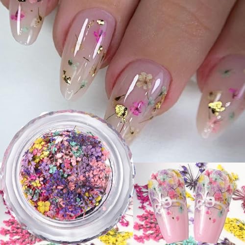 Spring Dried Flowers Nail Art Stickers Decals, Colorful 3D Dry Flower Style-4