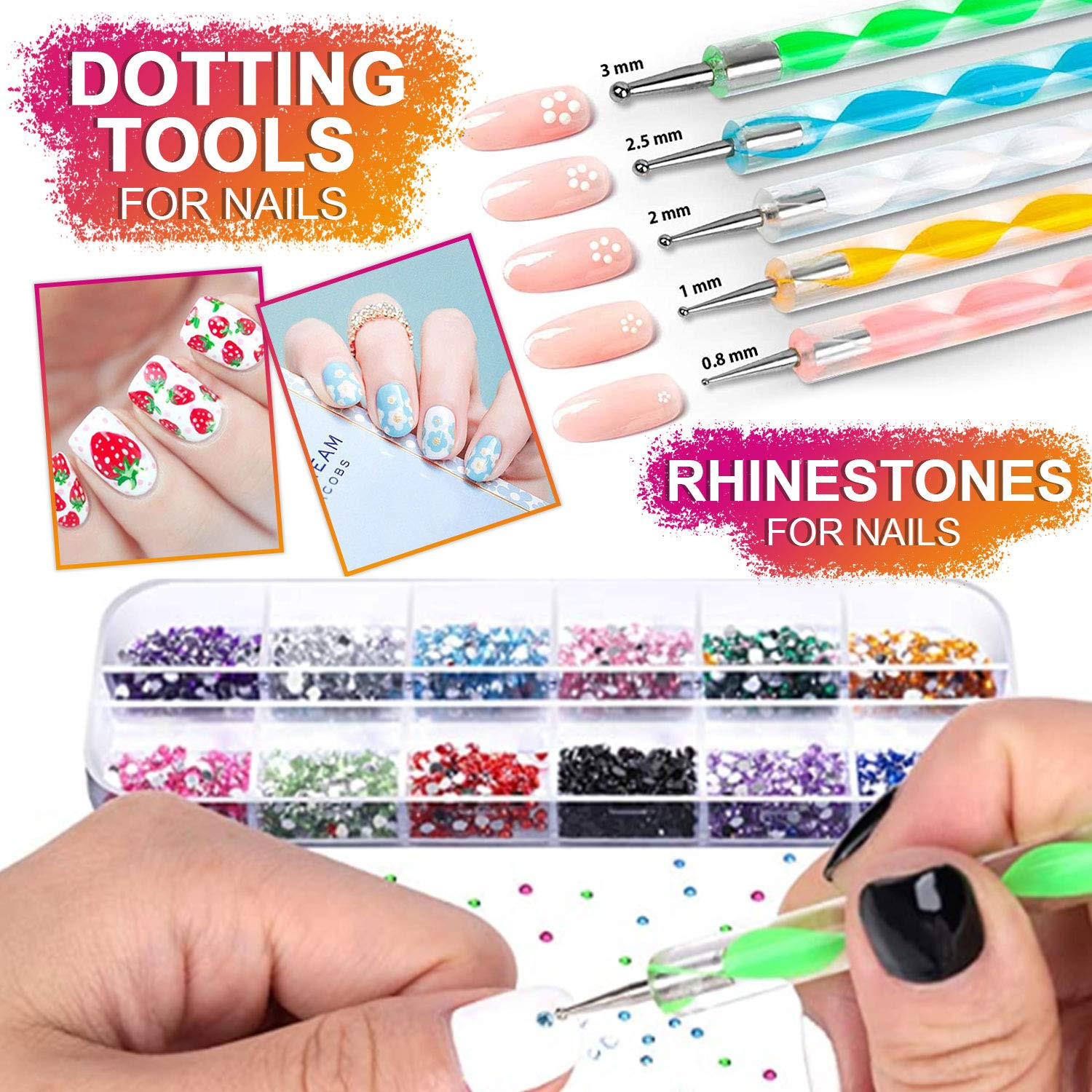 Nail Art Brushes Kit, 3D Decorations Kit with Dotting White