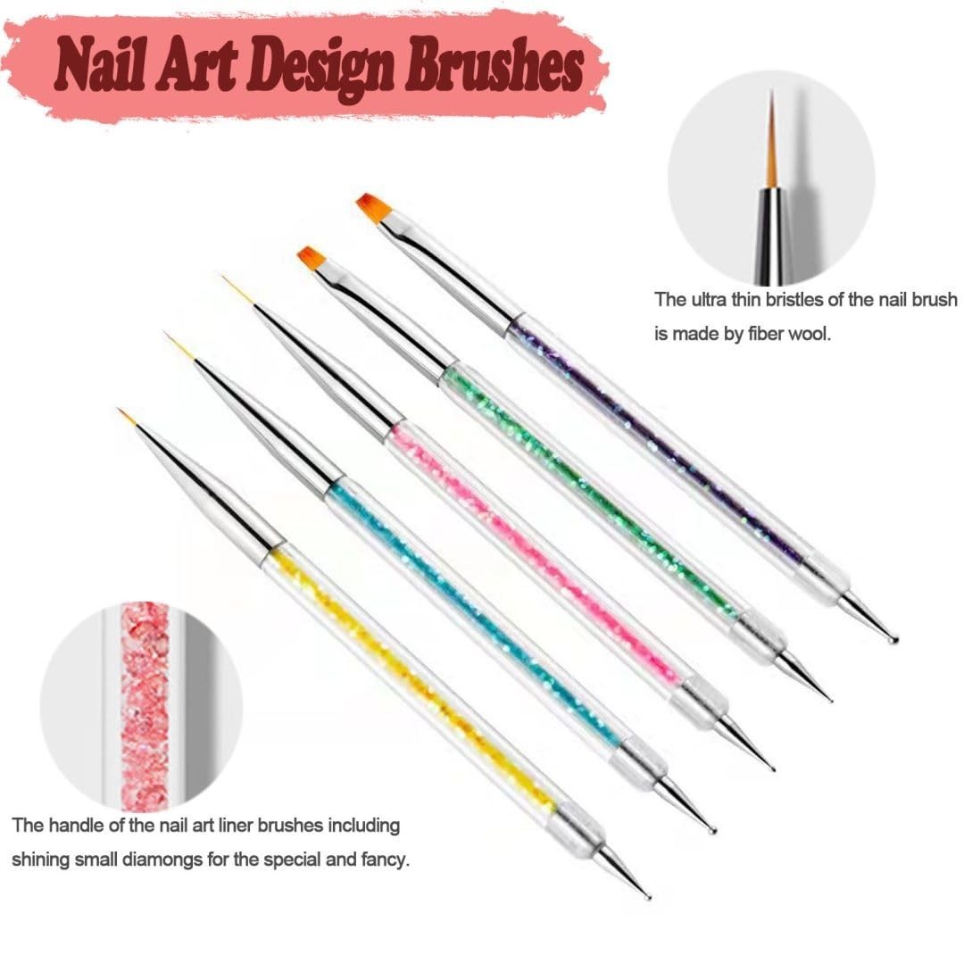 Nail Art Brushes, 5pcs Double-Ended Acrylic Nail Brush Including 7/9/11mm Nai…