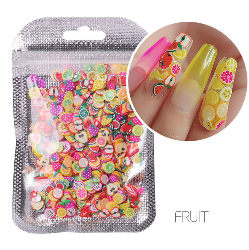 1000Pcs 3D Polymer Clay Nail Art Fruit Flower Feather Fimo Slices Decor Crafts
