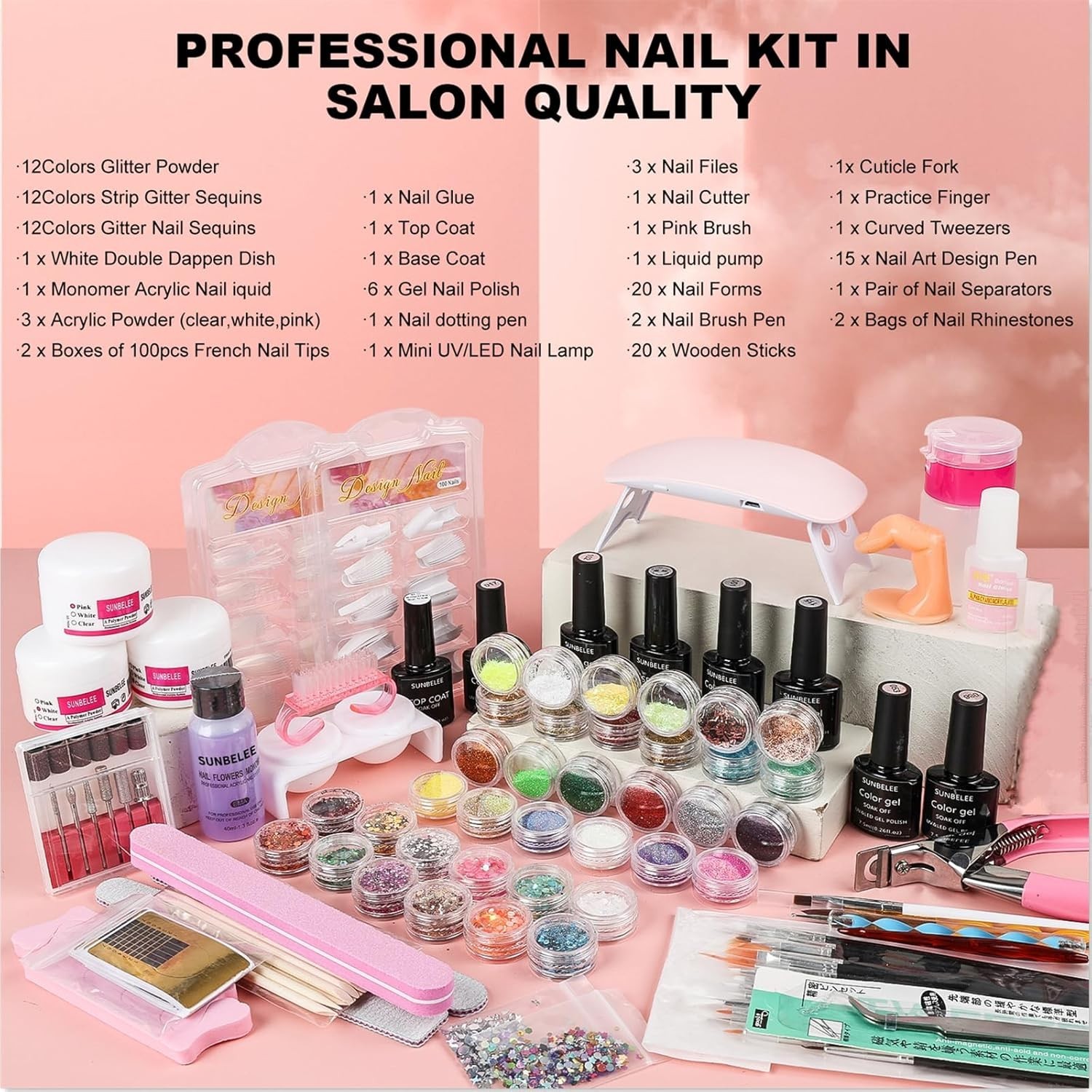 All-Inclusive Acrylic Nail Kit for Beginners: 3 Colors Powder & DIY Accessories
