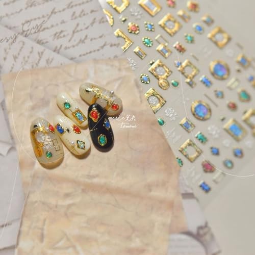1 Sheet Gold Nail Stickers 3D Self-Adhesive Embossed Gems Nail Art Color-27