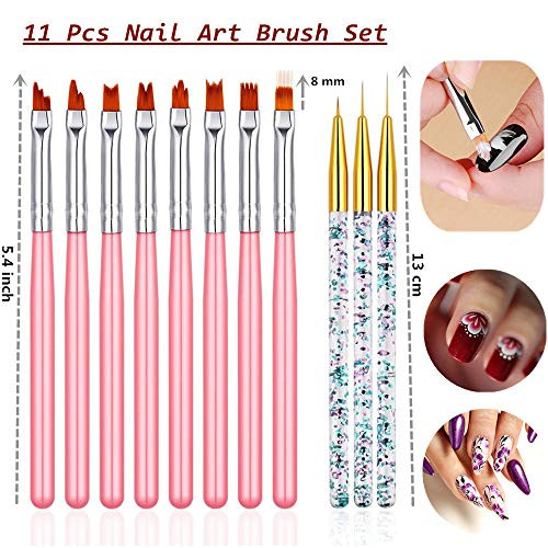 11 Pcs Nail Art Brush Set, UV Gel Painting Pen Nail Flower Painting Brush Gel