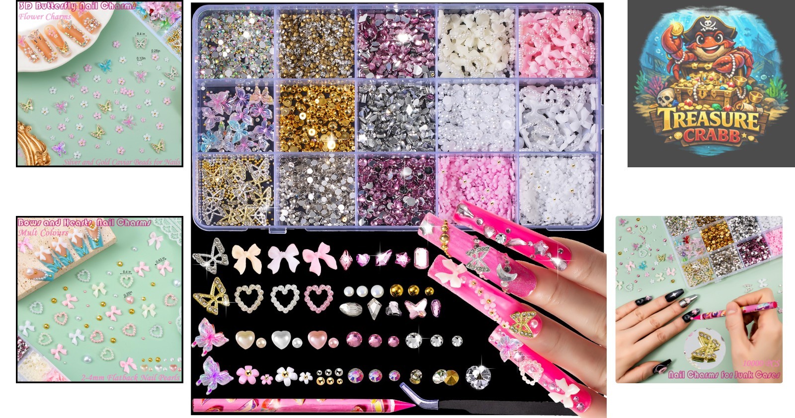 Complete Nail Art Kit: 10000pcs Charms, Rhinestones & Tools – Ideal for Artists