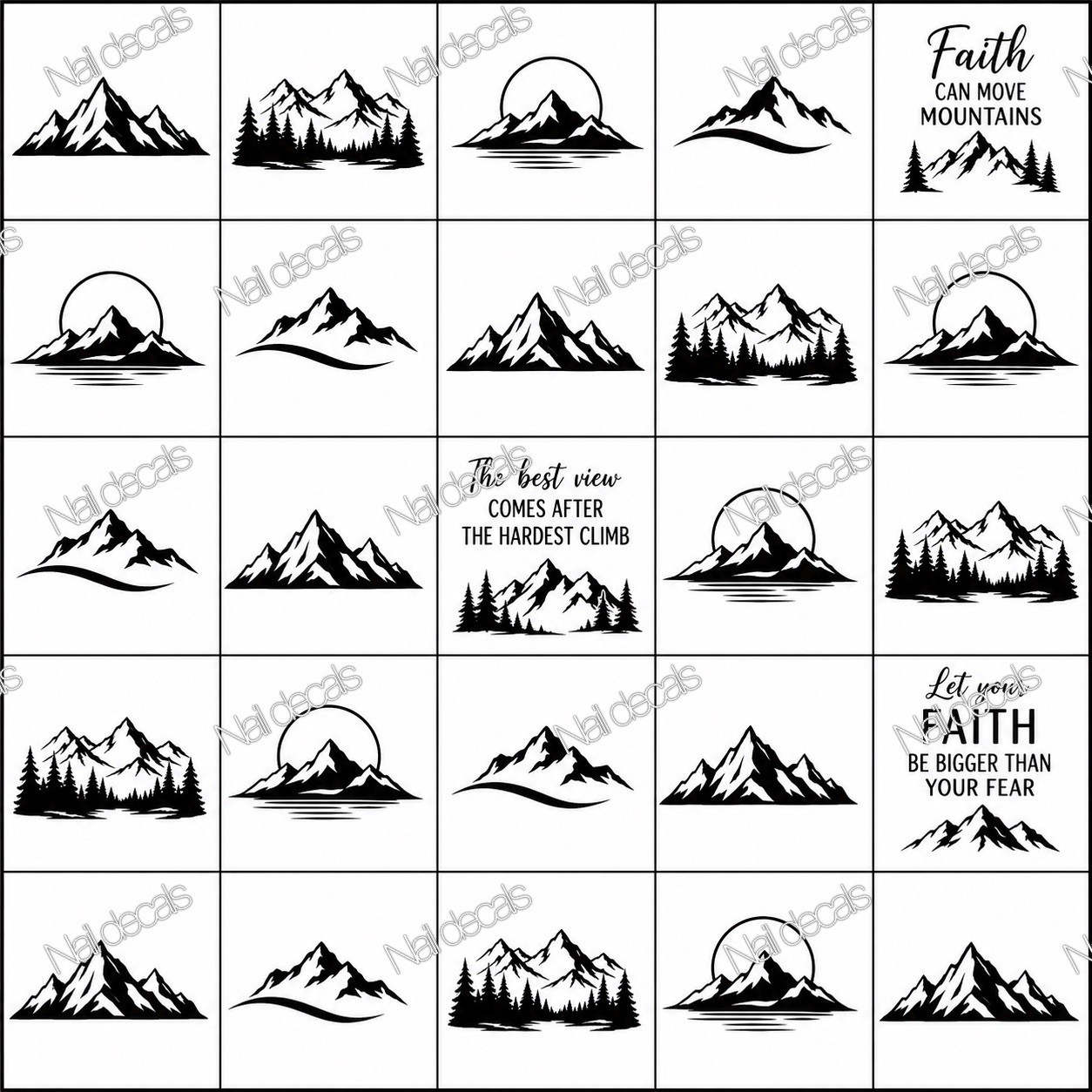 Mountains Nail Decals Clear Waterslide Transfer Set of 50 + Instructions