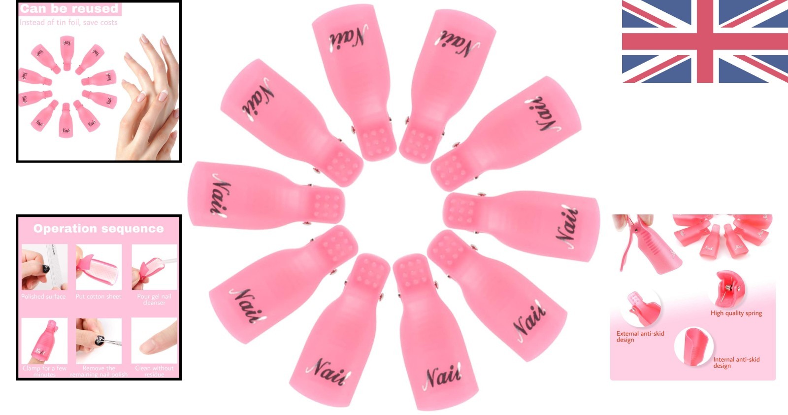 10 PCS Durable Rose Red Gel Polish Remover Clips – Acetone-Free Nail Tools