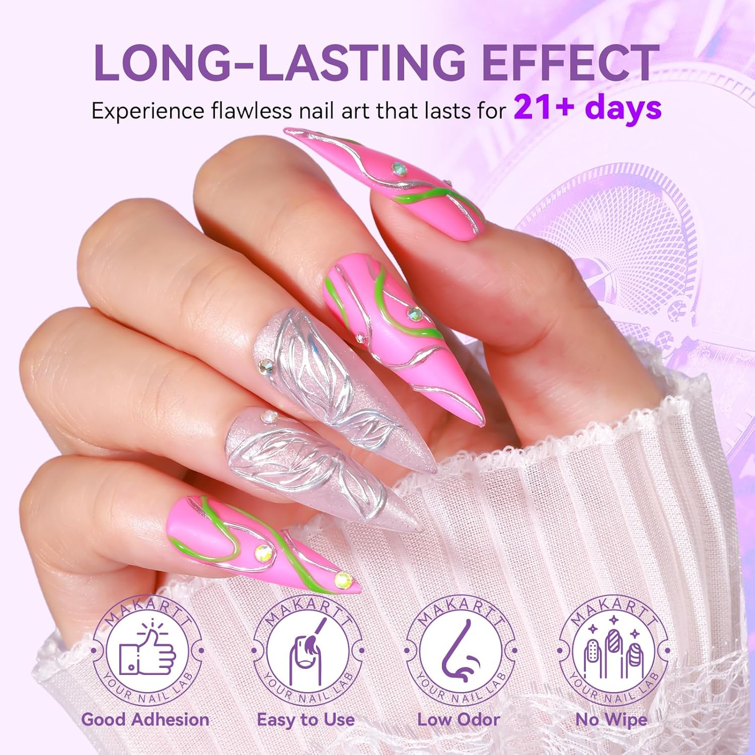 3D Gel Nail Art: Clear 3D Painting Gels for Chrome Powder, 3D Sculpting No Wipe