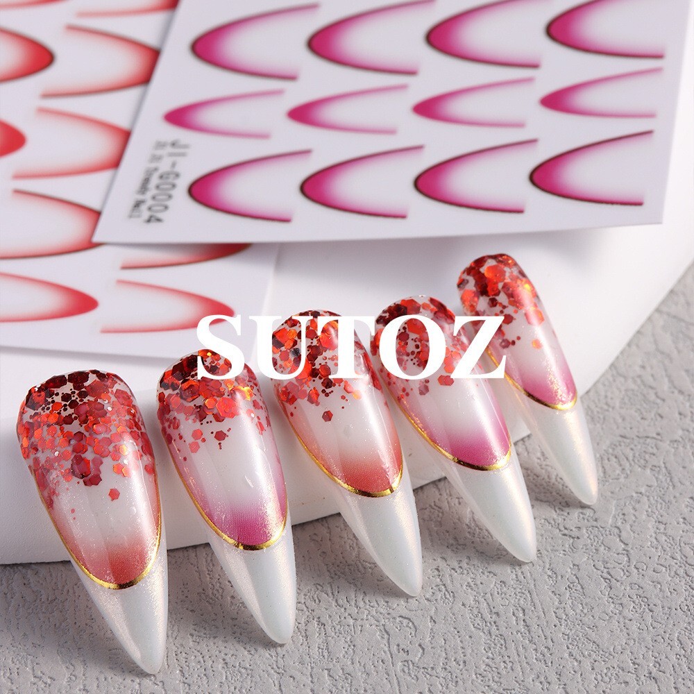 Gradient French Line Gold Stripe Nail Art Stickers Stencil Guides Manicure NH28