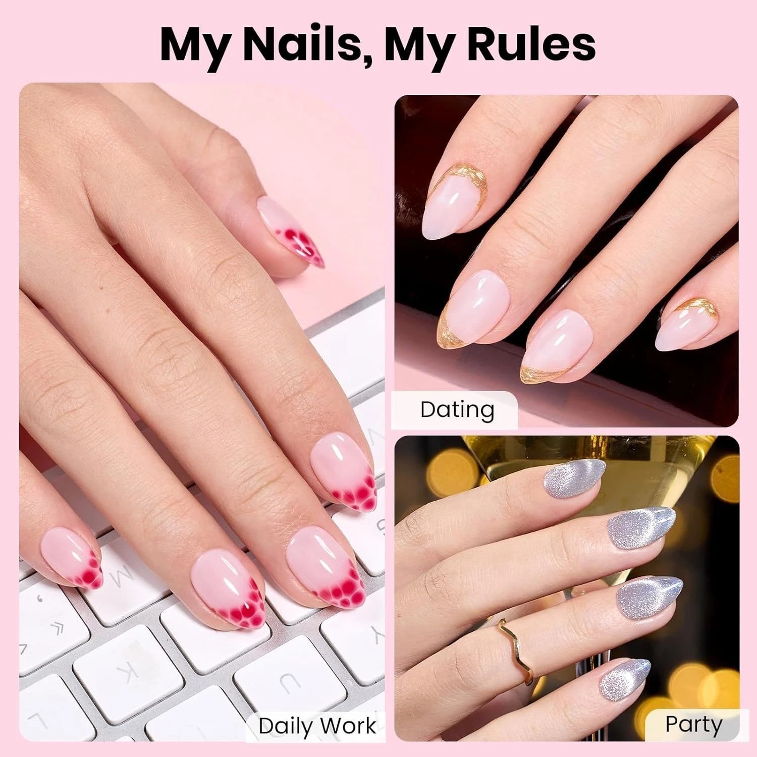 Beetles 320pcs Flat-X Almond Nail Tips & Durable Nail Glue for Home Manicure
