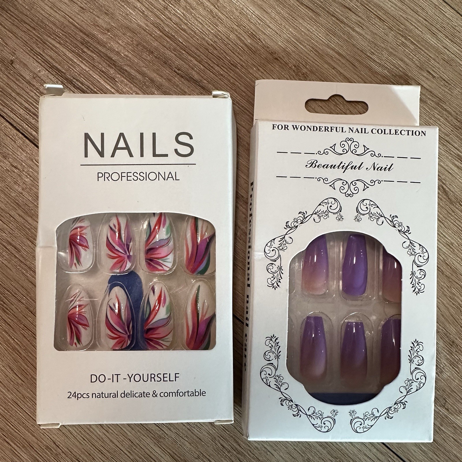 Lot of Press On Nails – 9 Boxes w 24 Nails Each & 1 Box of 96 Nails in 4 Colors
