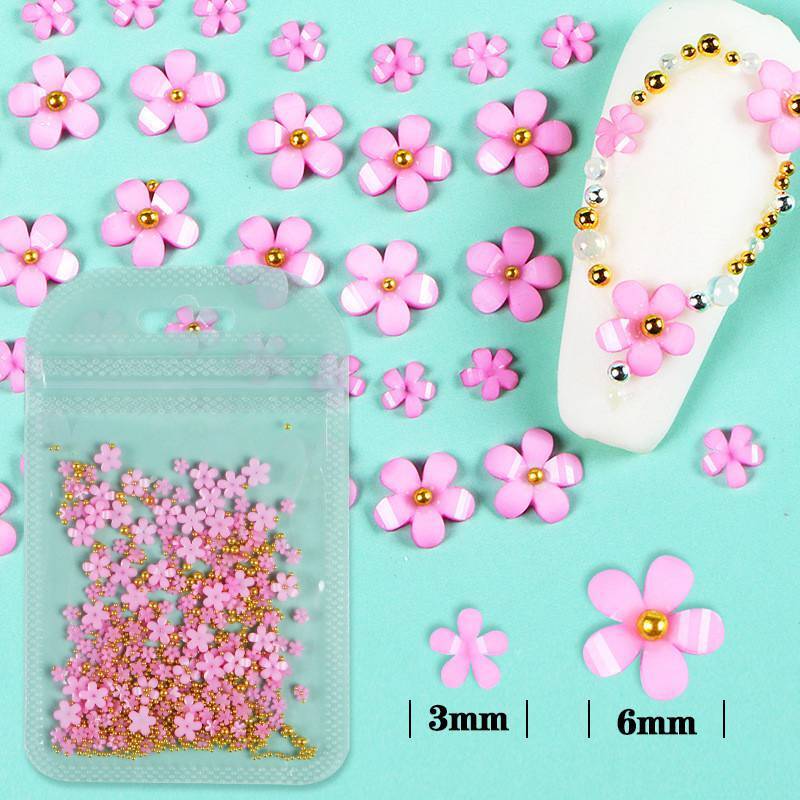 3D Manicure Nail Art Steel Ball 4g/Bag Pink Flower DIY Mixed Size Design Jewelry