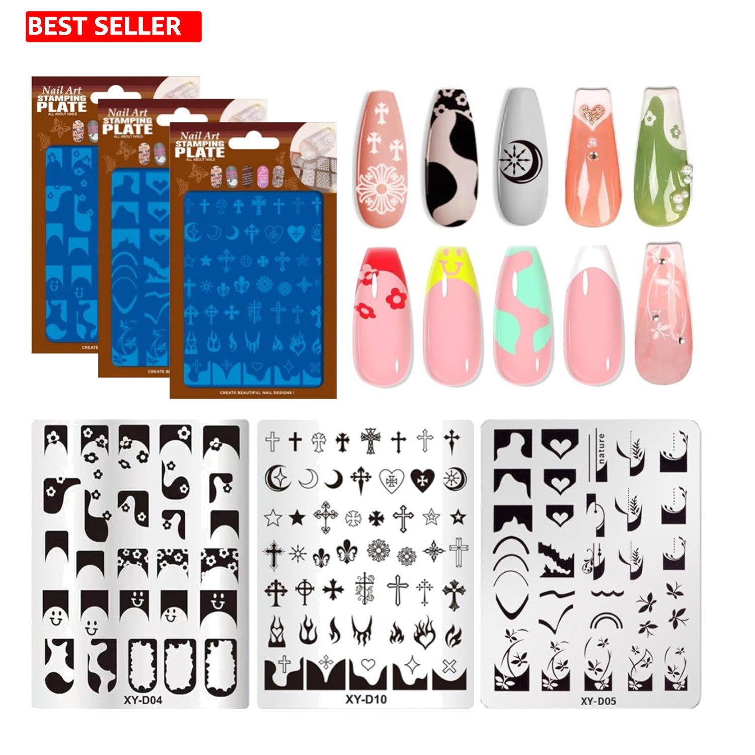 Reusable Nail Art Stamping Plates Set – 3 Stainless Steel Templates 4×2.8 inches