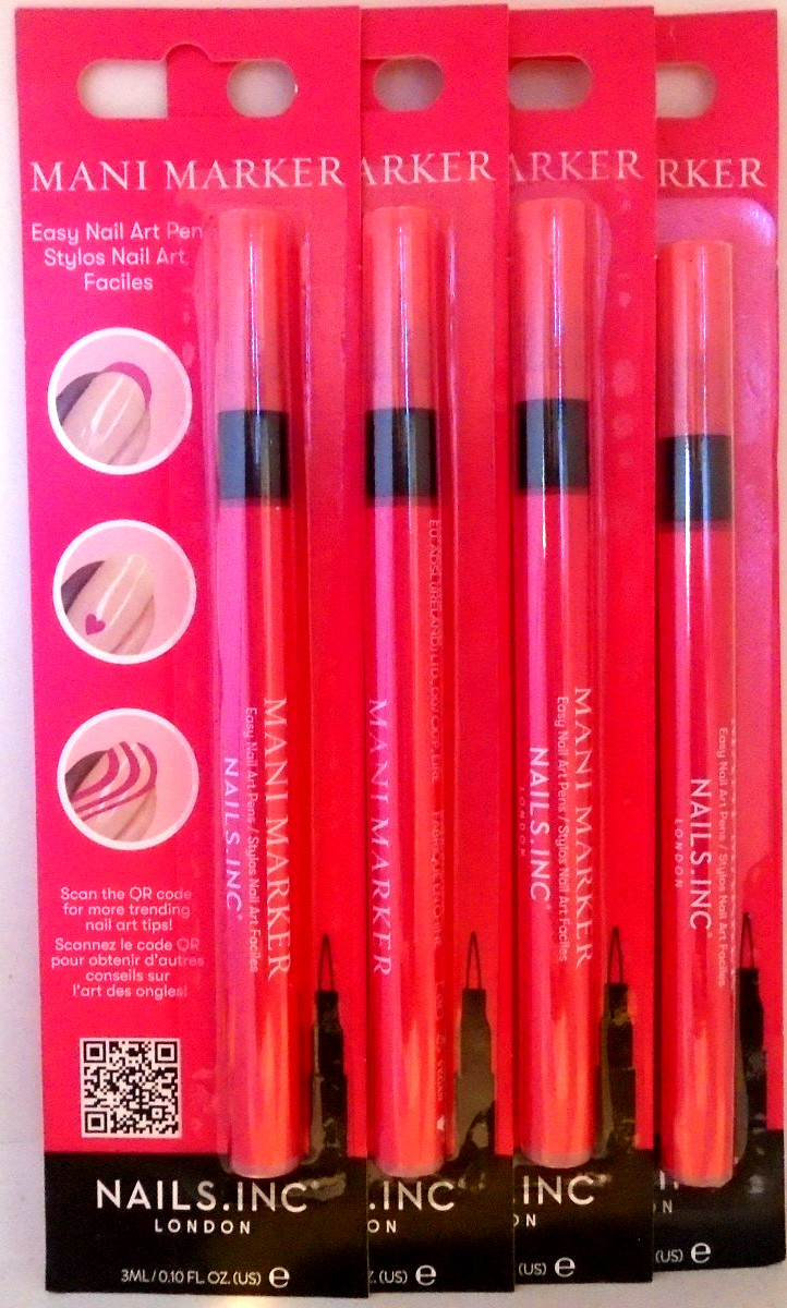 Nails Inc London Mani Marker Easy Nail Art Design Pen Pink Color 4-PACK