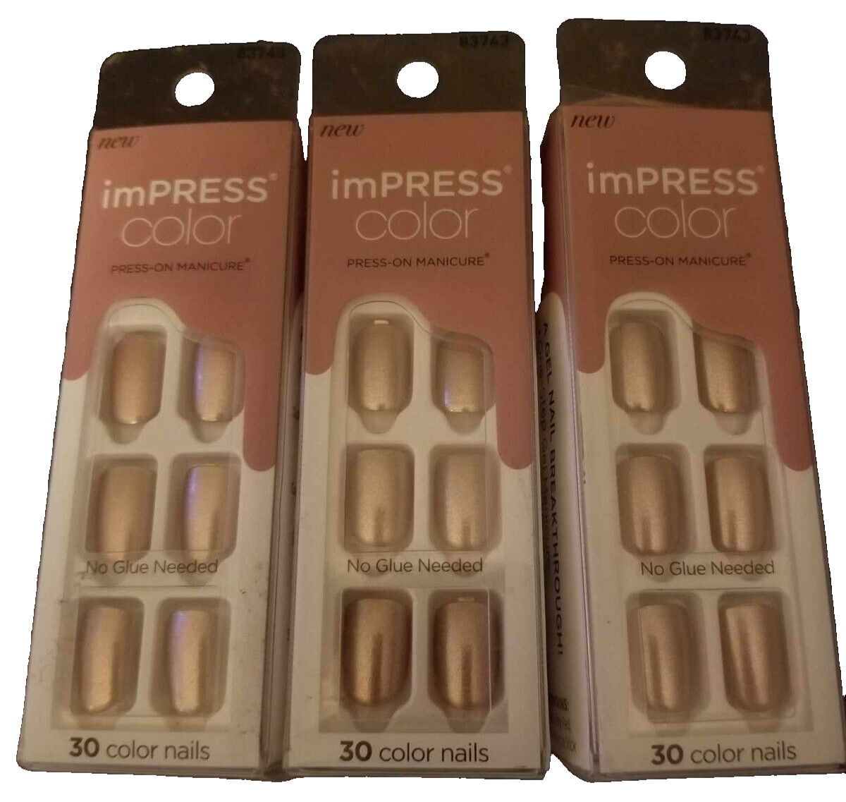 Kiss Impress Press On Manicure Paralized Pink Short Length Nails 30/ pk x 3 Pks