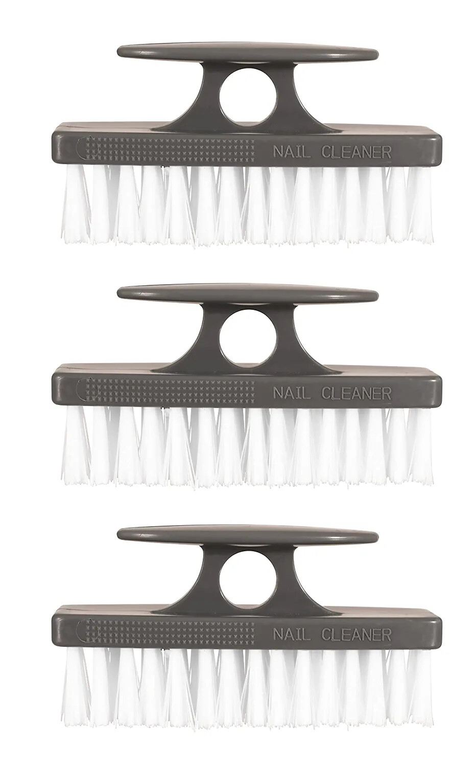 Superio Nail Brush Set 3 Pack Cleaner with Handle Durable Brush Scrubber – Grey