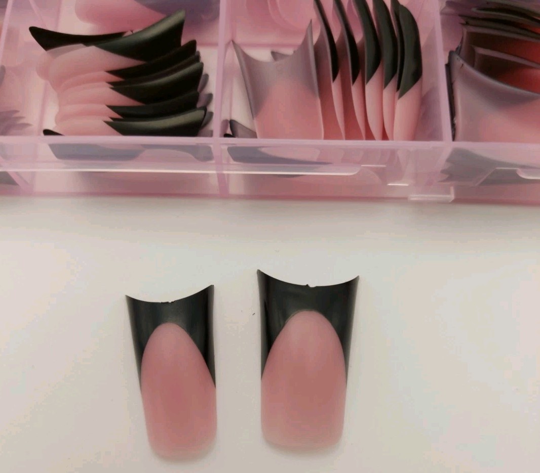 150 PCS Black French Tip Duck Feet Nail Tips – Thick Medium Long – Flare Wide