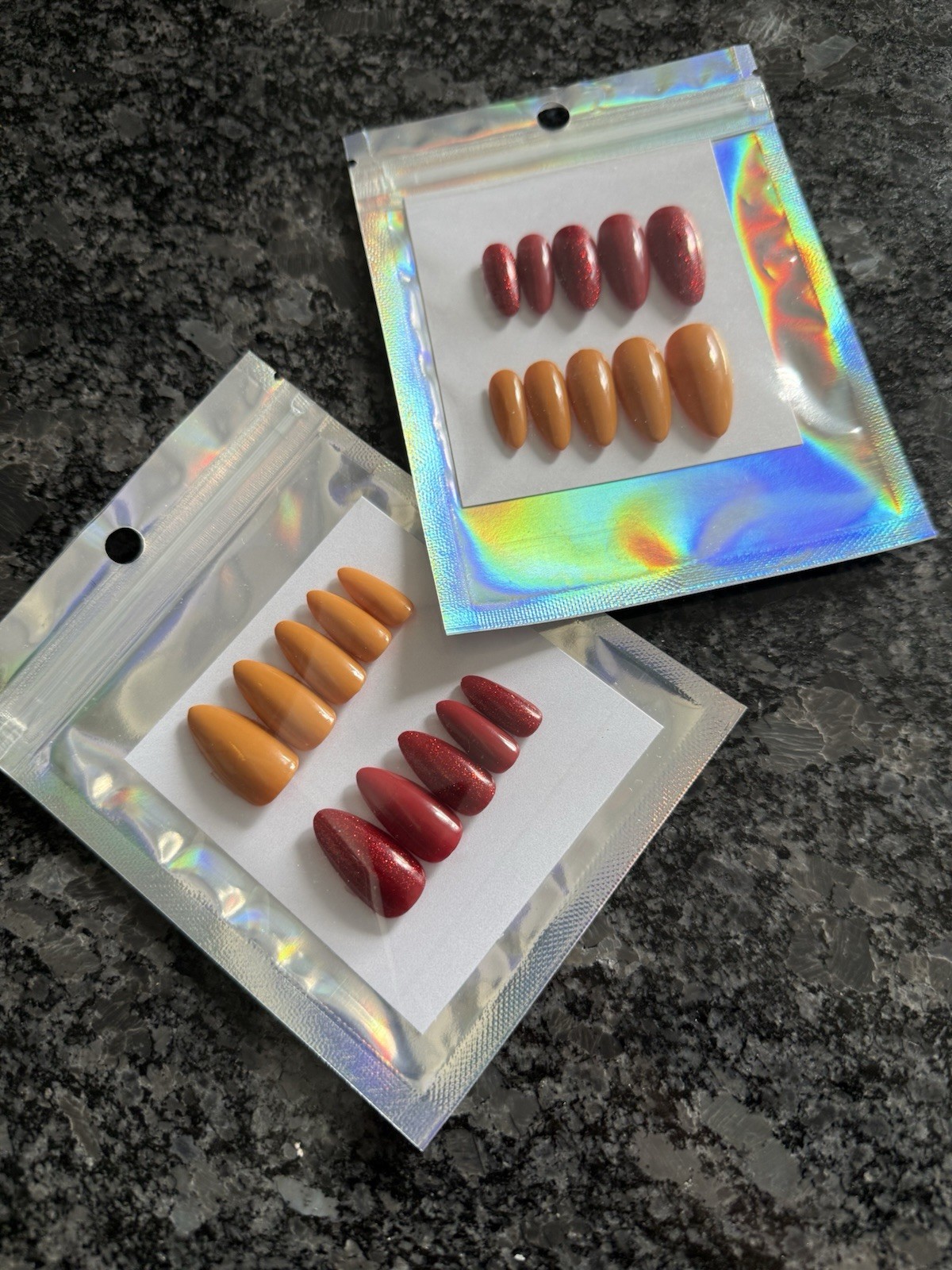 Yellow And Glitter Red Press On Nails Medium Length Almond Shape