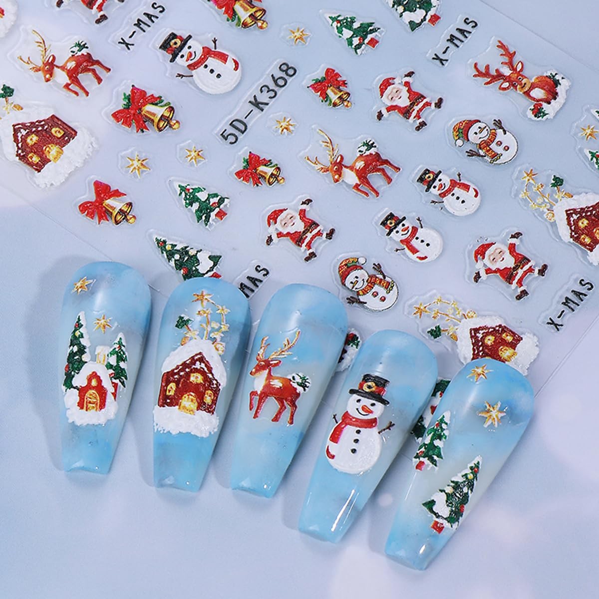 2 Sheets Embossed Christmas Nail Stickers for Nail Art Santa Claus Snowman Na…