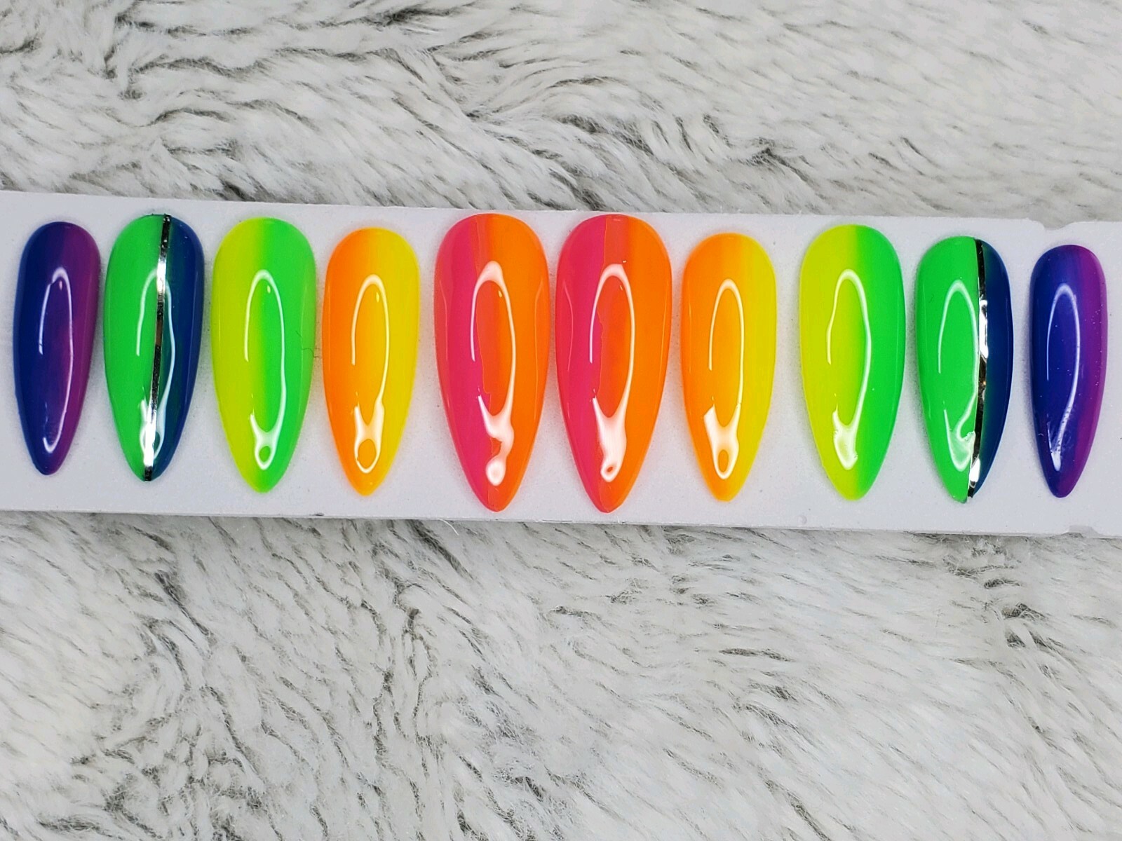 Neon Rainbow ombre stiletto nails Gel Press On nails pride pink orange yellow