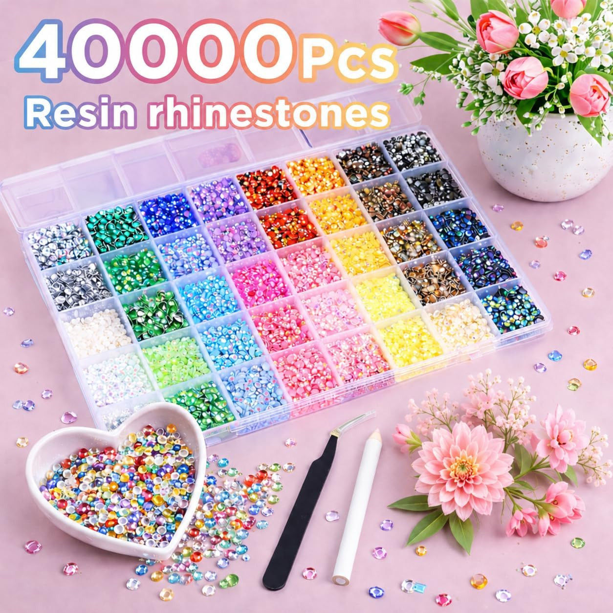 40000Pcs 40 Colors Jelly Rhinestones for Bedazzling,Mix Colors Bedazzling Kit