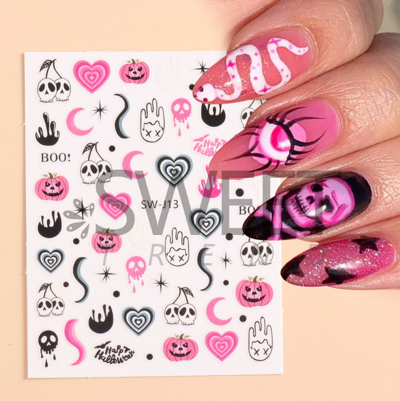 Halloween 3D Nail Stickers Pumpkin Skull UV Gel Nail Art Decoration Decals NS37