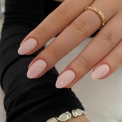 KQueenest Dusty Pink Press On Nails Short Oval, Acrylic Fake Nails for Women