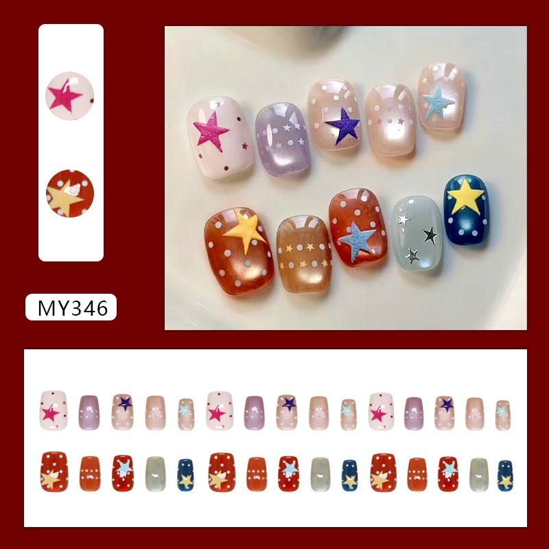 30 pcs Glitter Cat Eye Nails with Star Design Removable Press On Nails