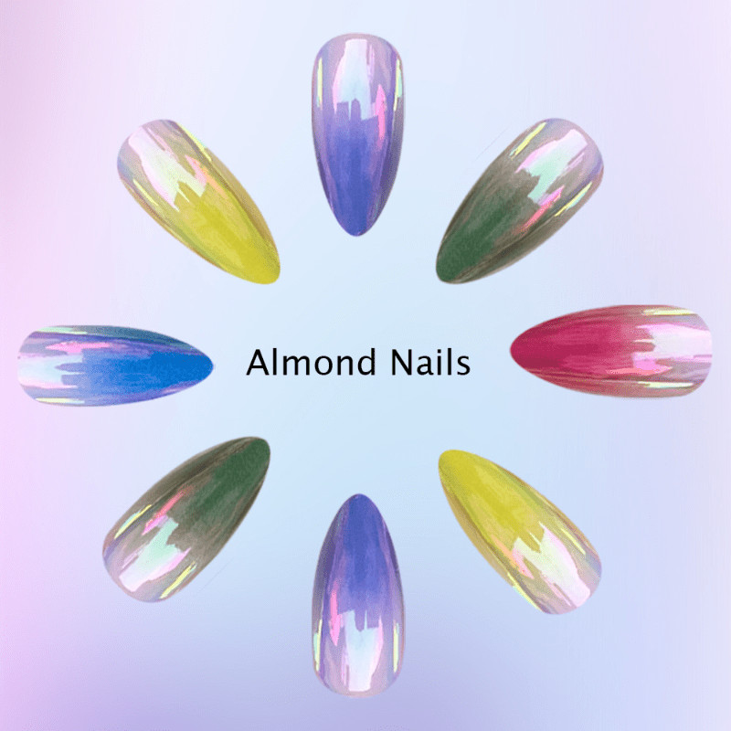 48pieces of almond shaped gradient rainbow wearing nail art with dazzling colors