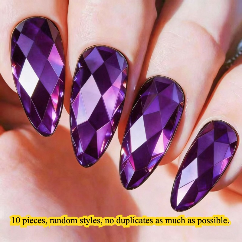 Long Round Almond Fake Nails Metallic Mirror Shimmer 3D Laser Glue on Nail Lot