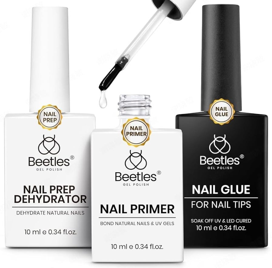 Beetles Gel Nail Glue Kit with Dehydrator & Primer, 3 x 10ml, HEMA-Free