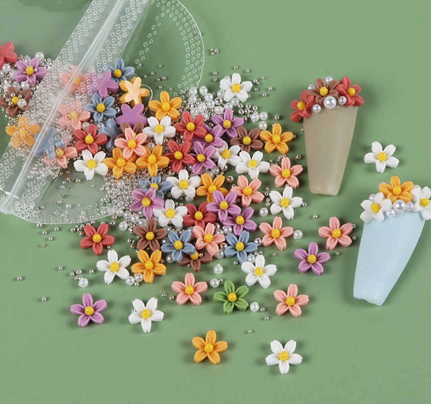 3D Acrylic Flower Peal Ball Nail Art Charms Rhinestones Sticker Decoration 4g