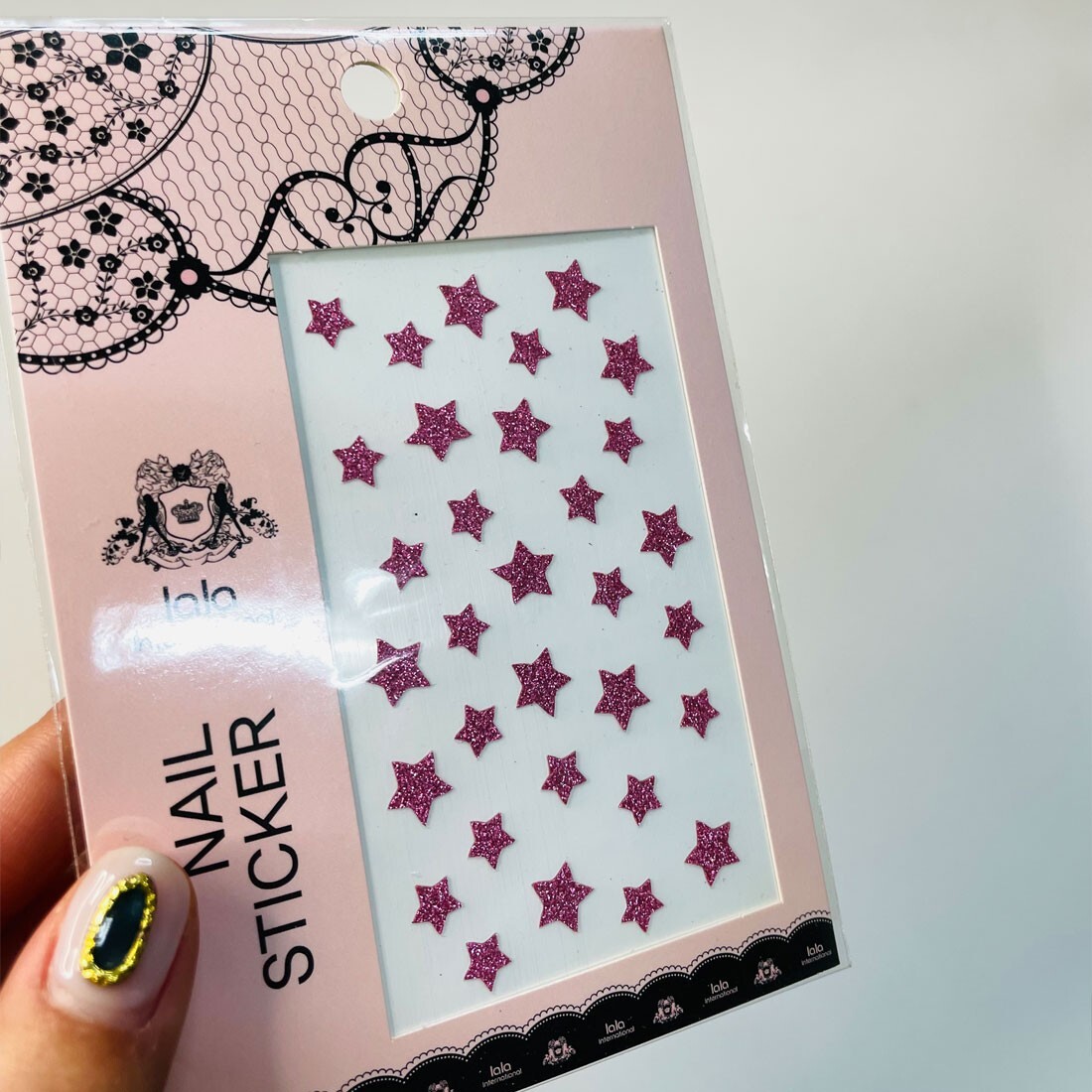 Raised Point Nail Decals Pink Stars DIY 3D Sparkle Stickers Made in Korea Art
