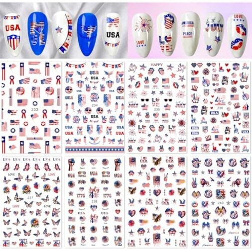 Set of 8 Patriotic 4th of July Nail Stickers