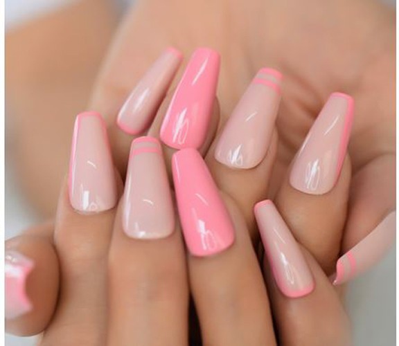 CLEARANCE 60% Off. Nude Pink Decorated Long Coffin Shaped Press on Nails