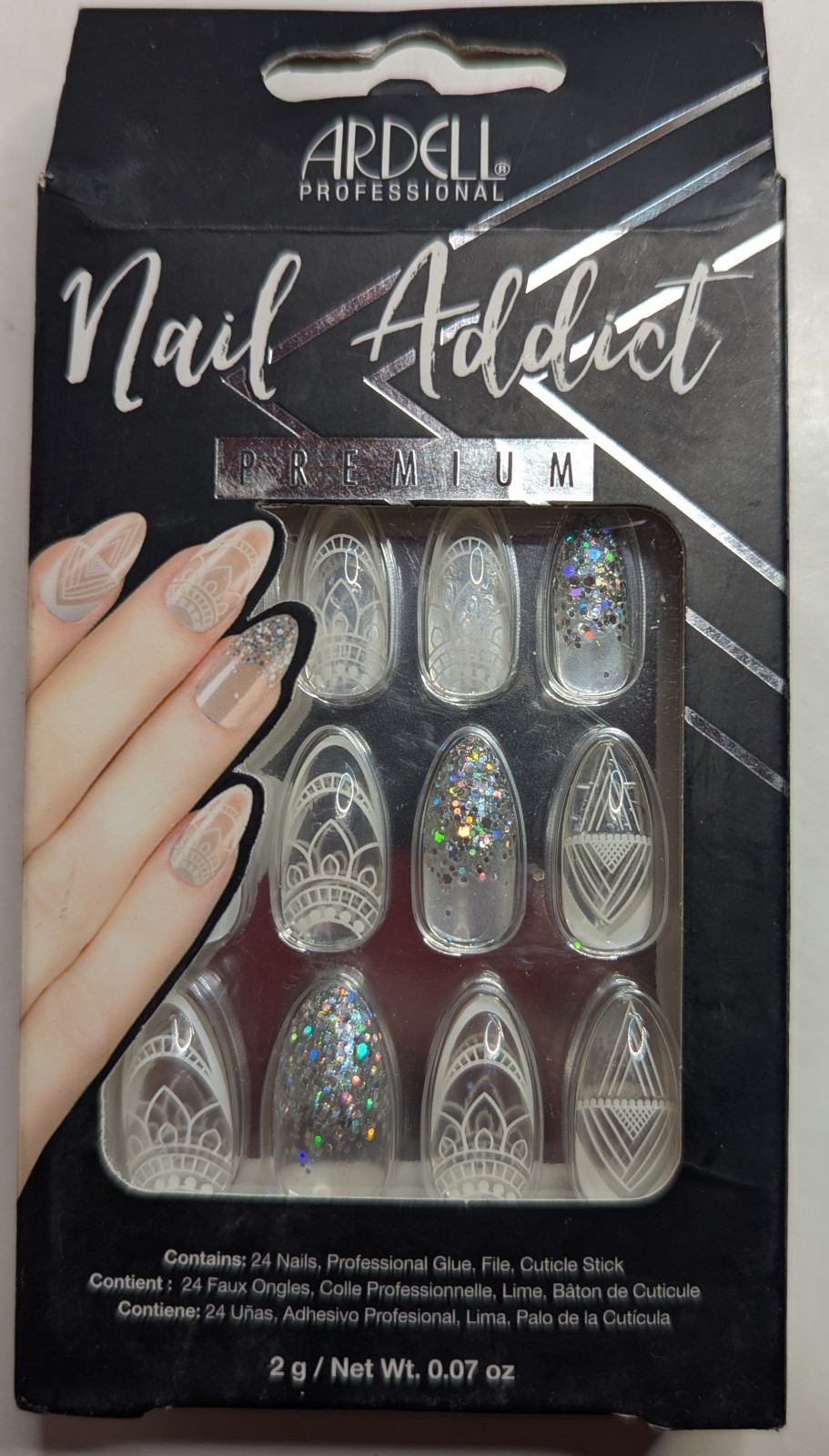 Ardell Nail Addict Premium Press-On Nails – 24-Piece Set with Glue & Tools (Vari