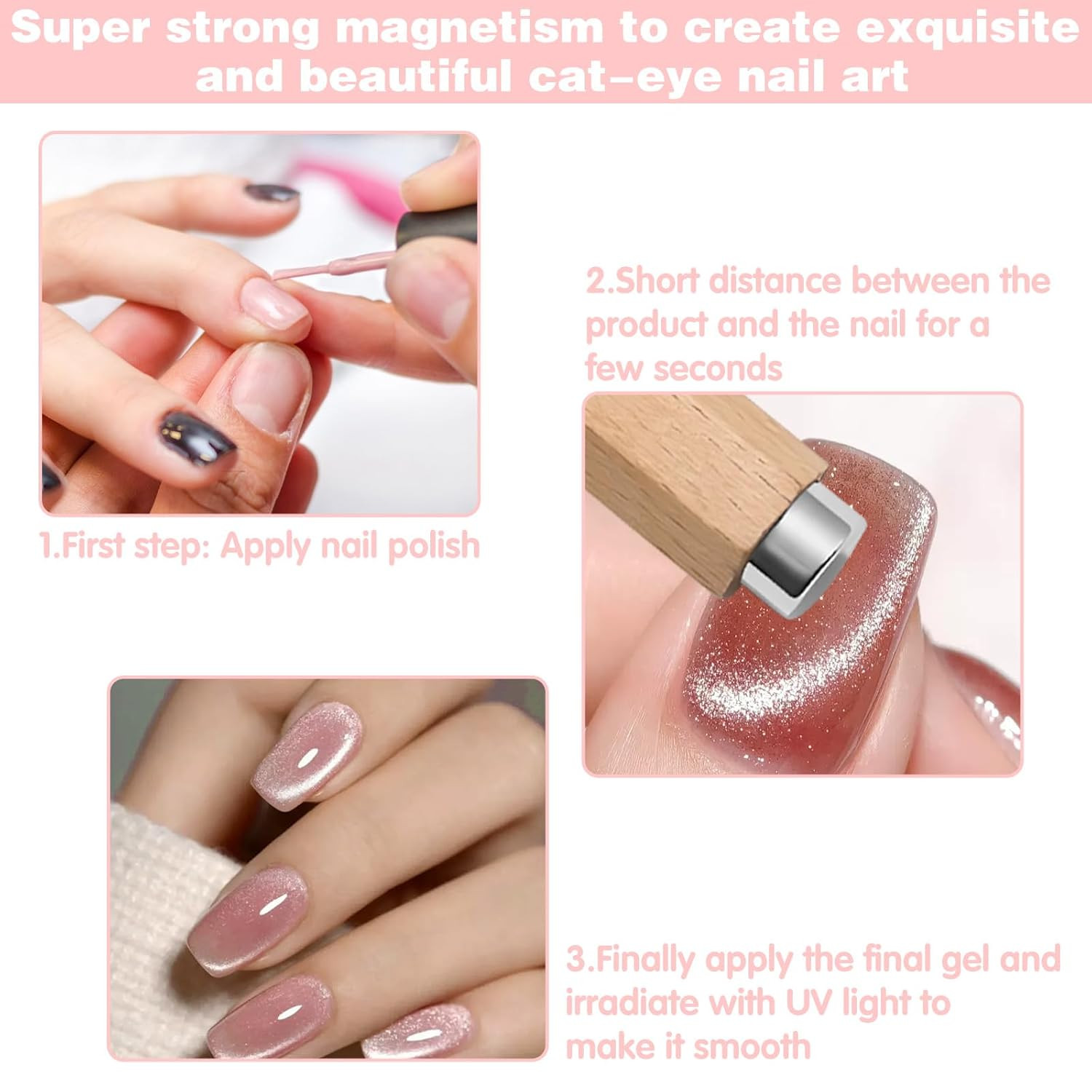 3 in 1 Wooden Handle Nail Magnet Cat Eye Magnet, Versatile Magnet Tool for Nails