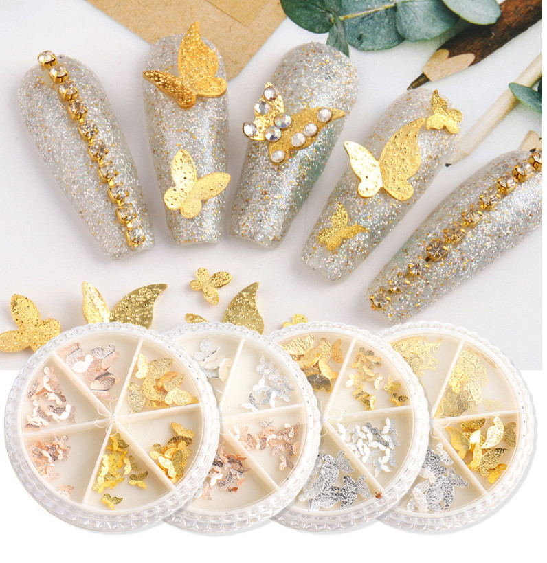 3D Glitter Metal Decals Gold Silver Alloy Butterfly Flakes Nail Art Decoration